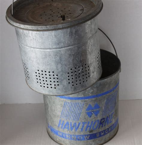 Vintage Hawthorne Galvanized Steel Minnow Bucket Fishing Pal
