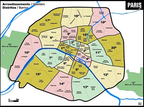 Map Of Paris With Arrondissement Areas Map Of Paris With