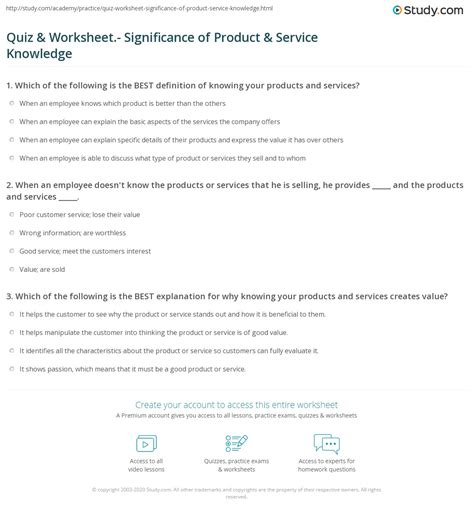 Quiz And Worksheet Significance Of Product And Service Knowledge