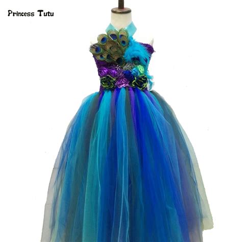 Buy Girl Pageants Feathers Peacock Dress Flowers Tulle