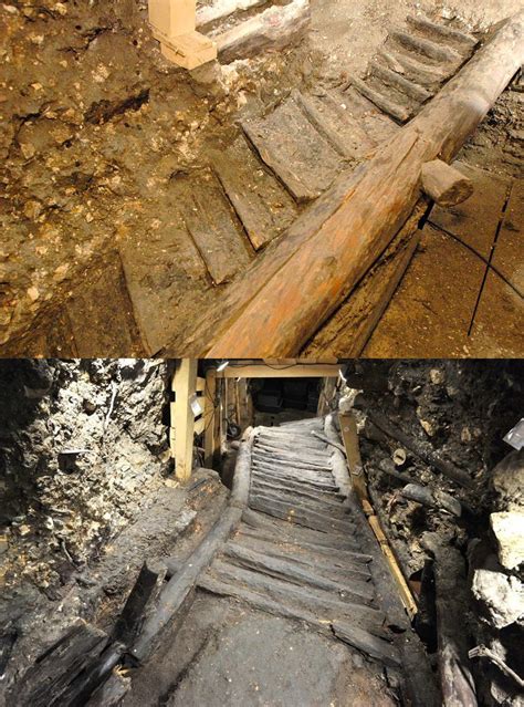 A 3100 Year Old Wooden Staircase At Hallstatt Salt Mine In Northern