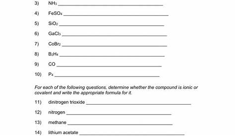 ionic & covalent compounds worksheets
