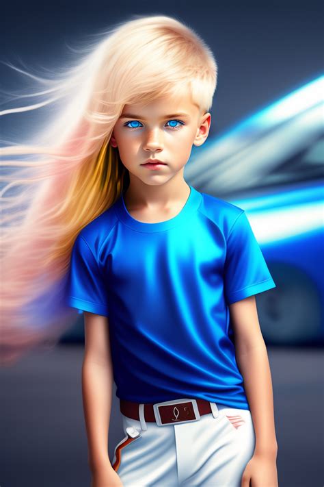 Lexica A Person Half Boy Half Girl Blond With Blue Eyes A Blue T