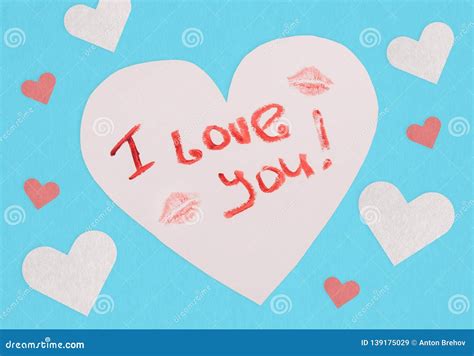Postcard With An Inscription I Love You Lipstick Text Love Note Stock