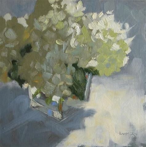 Daily Paintworks White Hydrangeas 8x8 Oil By Claudia Hammer White