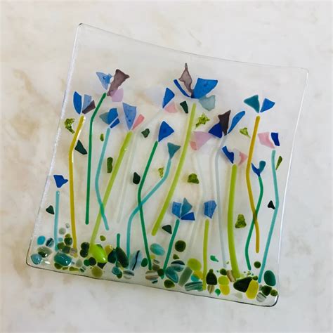 Fused Glass Flower Plate Wildflower Fields Dish Glass Etsy