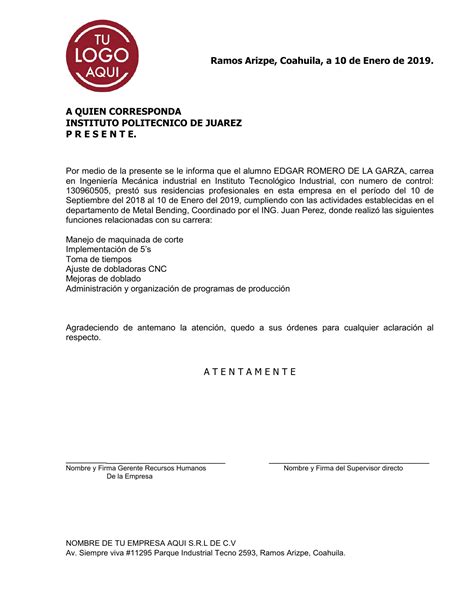 Ejemplo Carta De Terminacion De Practicas Profesionales Modelo De Reverasite