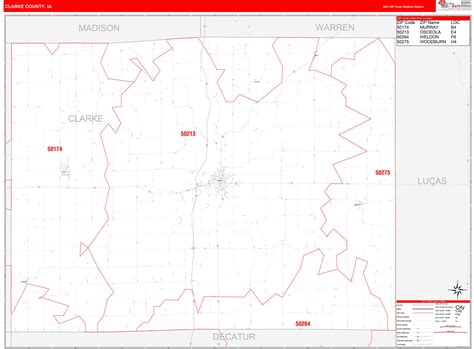 Clarke County Ia Zip Code Wall Map Red Line Style By Marketmaps