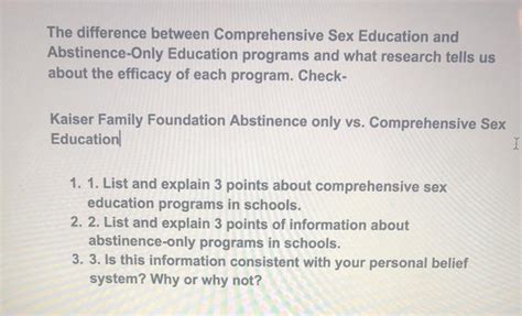 Solved The Difference Between Comprehensive Sex Education Chegg Com