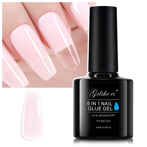 Gelike EC 6 In 1 Nail Glue Base Gel Transparent Sheer Baby Pink For