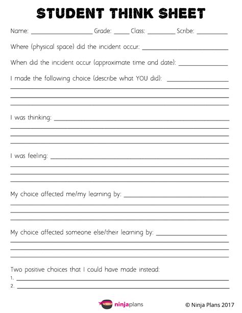 Student Think Sheet Resource Preview Think Sheet Student School