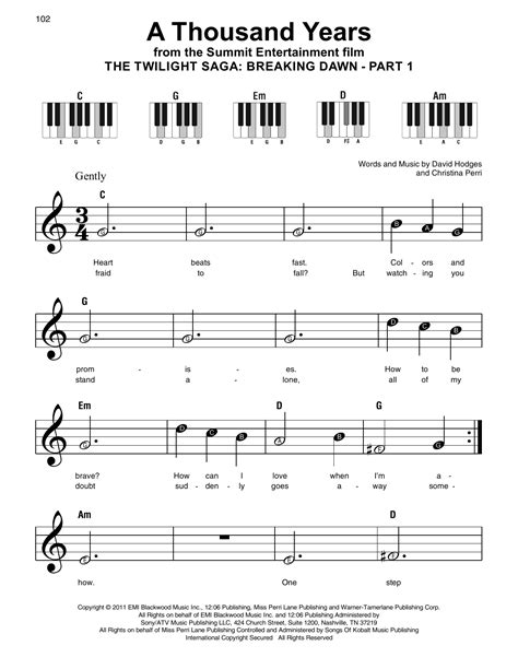 a thousand years super easy piano print sheet music now