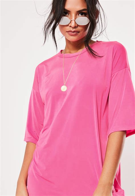 Neon Pink Short Sleeve Oversized T Shirt Dress Missguided
