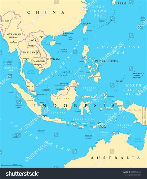 Southeast Asia Political Map Capitals Borders Stock Vektor Royaltyfri