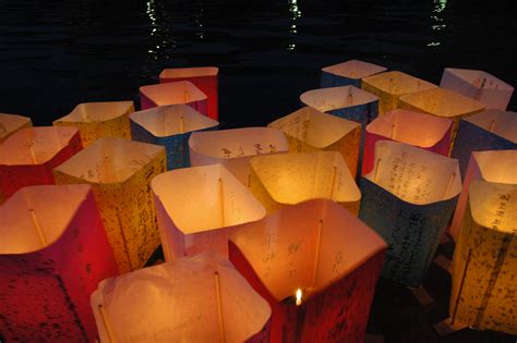 Floating Of Paper Lanterns On The Motoyasu River In Hiroshima World