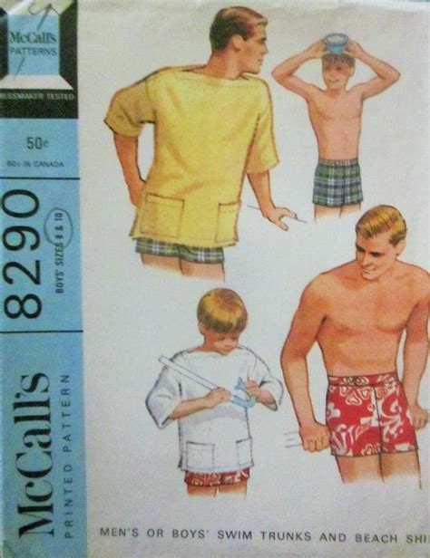 Mccalls 8290 Boys 60s Swim Trunks And Shirt Sewing Pattern Chest 26 And