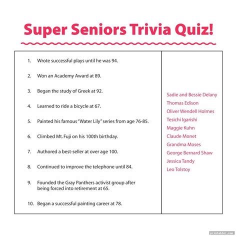 Free Printable Printable Trivia For Seniors