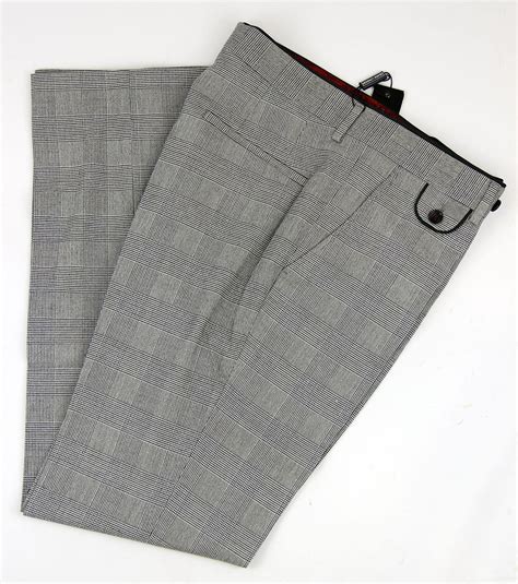 Guide London Mens Retro Mod Prince Of Wales Check Trousers