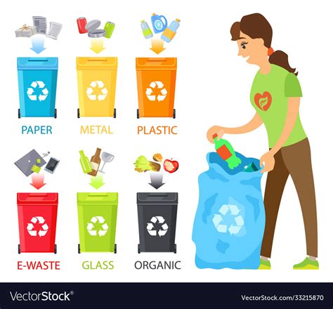 Woman Cleaning Place From Garbage Sorting Waste Vector Image