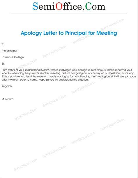 But you are unable to come because you are going to attend an important meeting that day. Apologized For No Attend In School Guardian Meeting