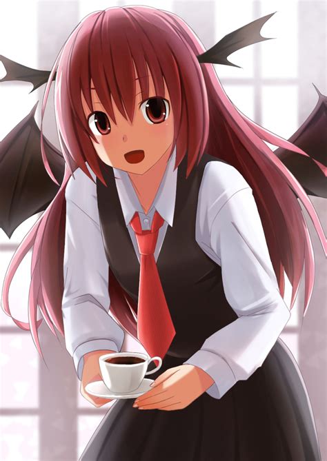Hasu Lausdys Koakuma Touhou Commentary Request Highres 1girl D Backlighting Bat Wings