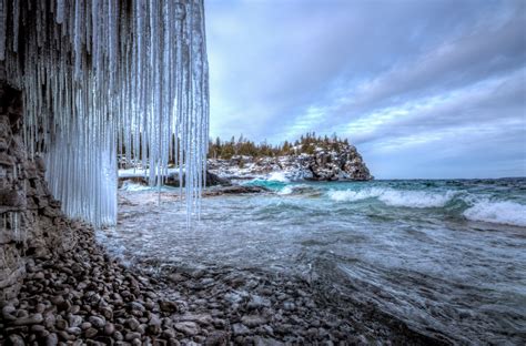 Wallpaper Winter Ontario Canada Cold Ice Bay Coast Head Cove