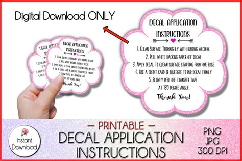 Printable Decal Application Card Decal Instructructions