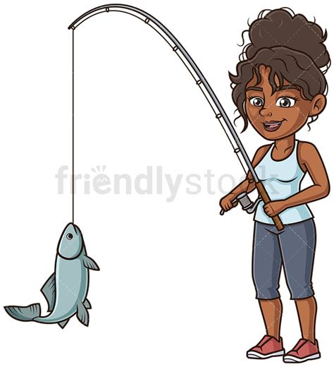 Black Woman Fishing Cartoon Clipart Vector Friendlystock