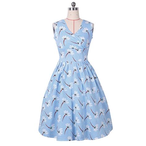 Sisjuly 1950s Vintage Dresses Summer V Neck Mid Calf Floral Print