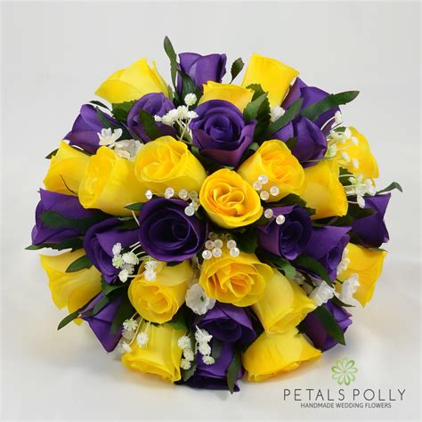 Artificial Wedding Flowers Purple And Yellow Rose Brides Etsy Uk