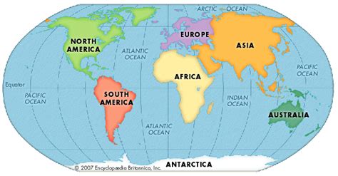 The Continents Continents And Oceans World Map Continents Map Of