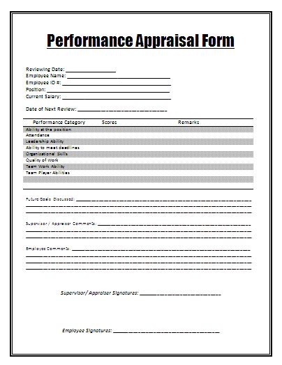 Blank Performance Appraisal Form Free Word S Templates