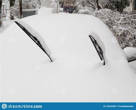 Front Windshield Of A Car Covered With Snow Stock Image Image Of