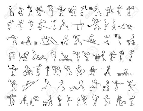 Cartoon Icons Set Of Sketch Stick Figures In Cute Miniature Scenes Stock Vector 69148671
