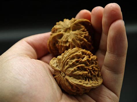 Walnuts Pair Chinese Collection Dragon Imprint 40mm X 37mm Sold