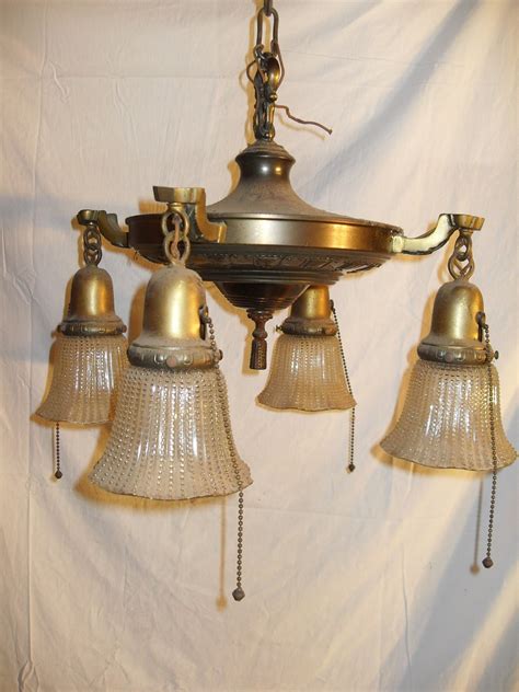 Antique Brass Hanging Light Fixture 4 Bulb
