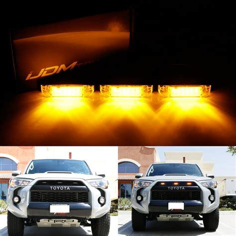 Ijdmtoy 3pcs Smoked Lens Amber Led Grille Marker Lights Wwiring For