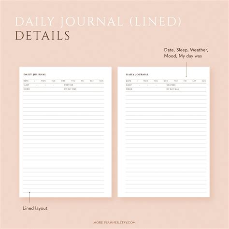 Printable Daily Journal Diary Pages Writing Blank Journal Template