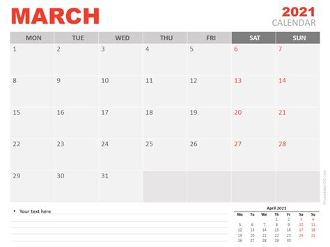 Find & download the most popular 2021 calendar vectors on freepik free for commercial use high quality images made for creative projects. March 2021 Calendar for PowerPoint and Google Slides