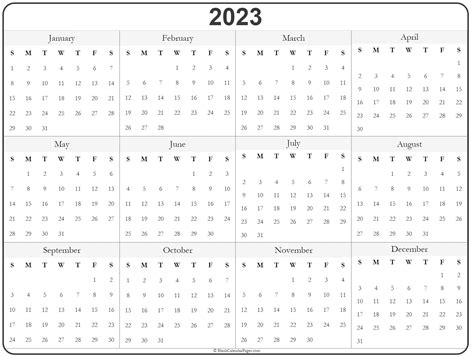 Printable One Page Calendar 2023 Printable World Holiday