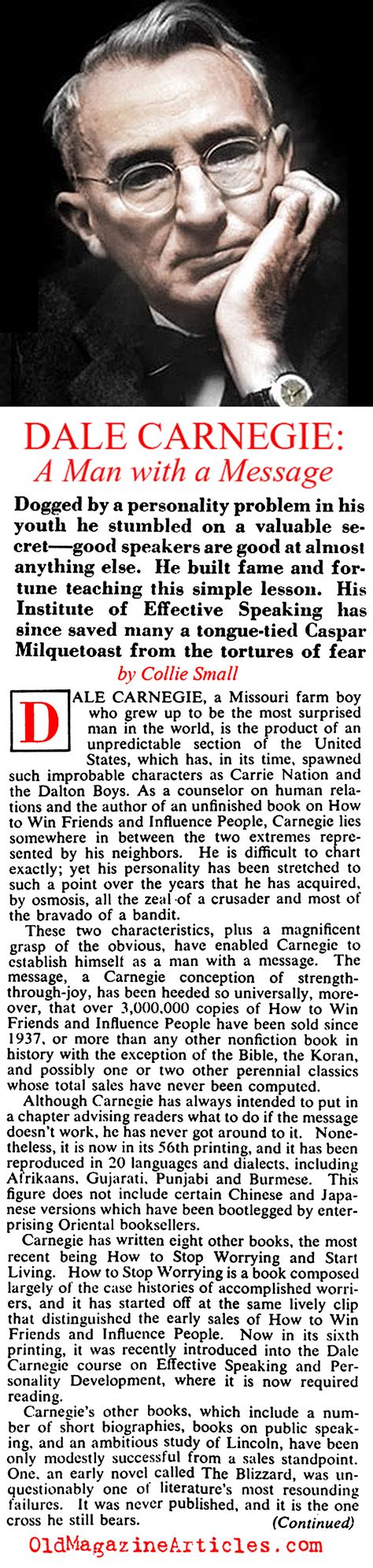 DALE CARNEGIE NEWSPAPER ARTICLE,DALE CARNEGIE MAGAZINE ARTICLE 1949,WHO WAS DALE CARNEGIE ...