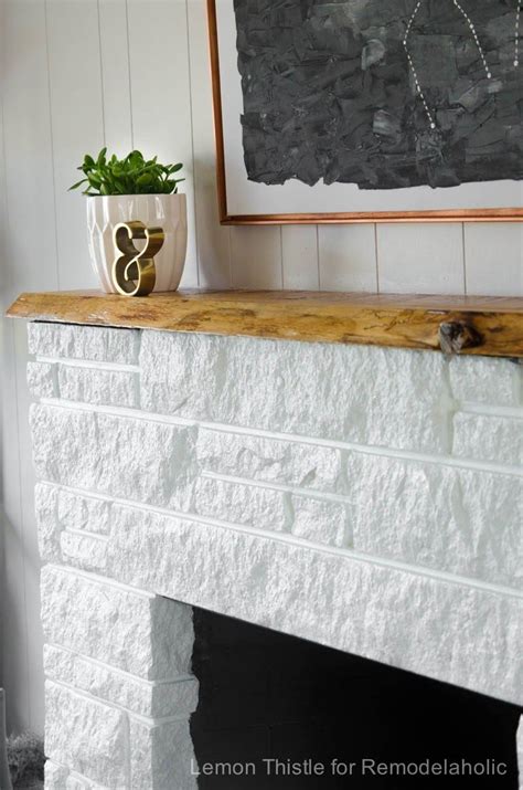Remodelaholic Diy Stone Fireplace Update With Live Edge Wood Mantel Brick Fireplace Mantles
