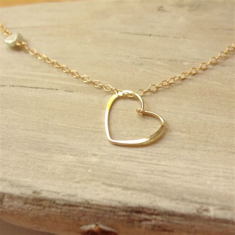 Gold Heart Necklace Handmade Floating Heart Necklace With