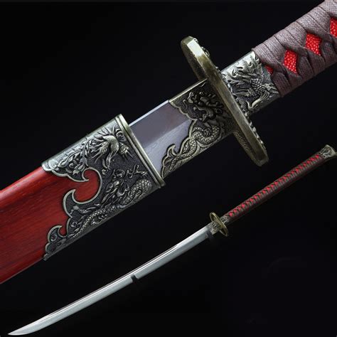 Handmade Chinese Qing Dynasty King Sword With Red Wooden Scabbard