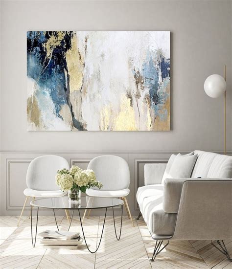 Blue And Gold Wall Art Huge Painting Acrylic Abstract Blue Etsy UK In