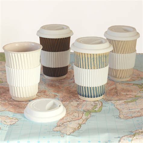 Ceramic Travel Mug Eco Coffee Cup With Lid Sleeve By Helen Rebecca