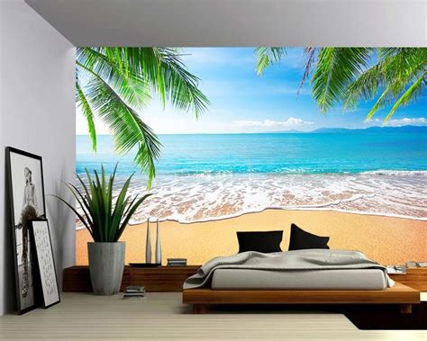 Palm And Tropical Beach Mural De Pared Grande Papel Pintado Etsy