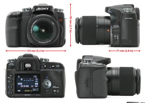 23.6 x 15.8 mm ccd sensor with 28.4 mm diagonal and crop factor of 1.52. Sony Alpha DSLR-A100 Review: Digital Photography Review