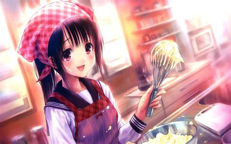 Anime Cute Food Girl Cooking In The Kitchen Wallpaper