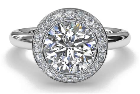 Bezel Set Halo Diamond Engagement Ring In Platinum 009 Ctw